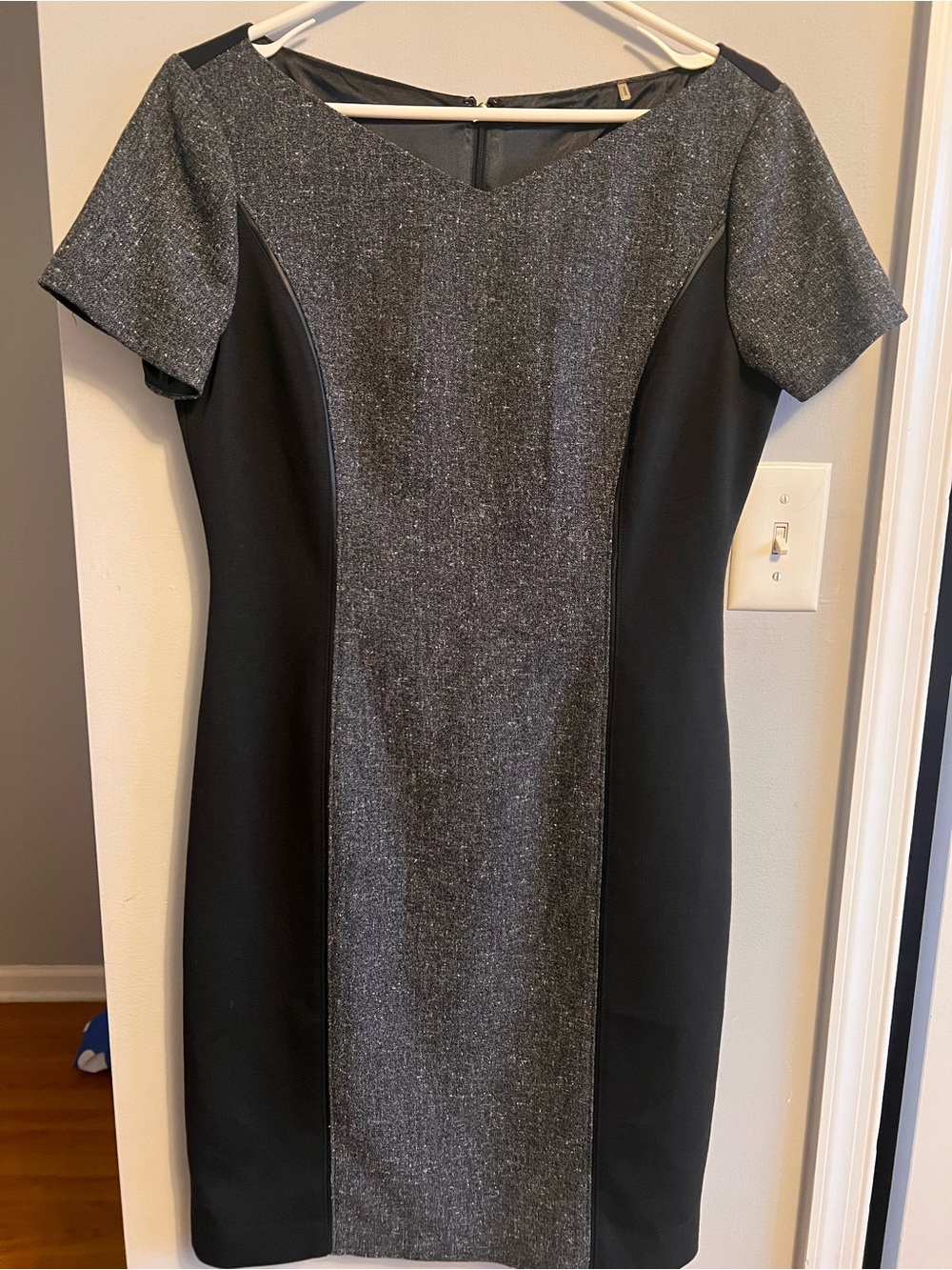Tahari Black and Gray Ponte Sheath Dress